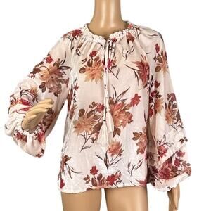 Velvet Burnout Peasant Blouse Floral Earth Tones Indie Boho Flowy Size XS NWOT